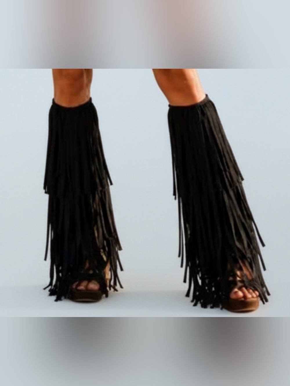 Fringe Black Legwarmers Women